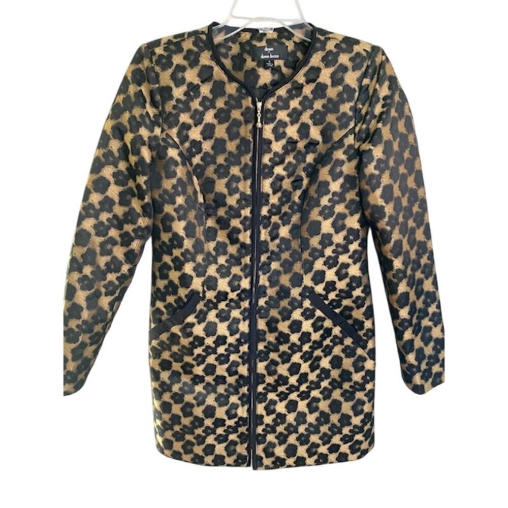 Dennis Basso Black and Gold Floral Zip Front Coat Jacket Duster Size 4